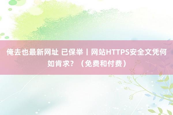 俺去也最新网址 已保举丨网站HTTPS安全文凭何如肯求？（免费和付费）