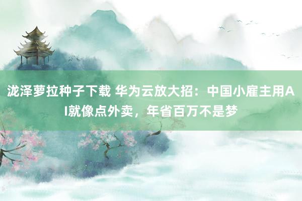 泷泽萝拉种子下载 华为云放大招：中国小雇主用AI就像点外卖，年省百万不是梦